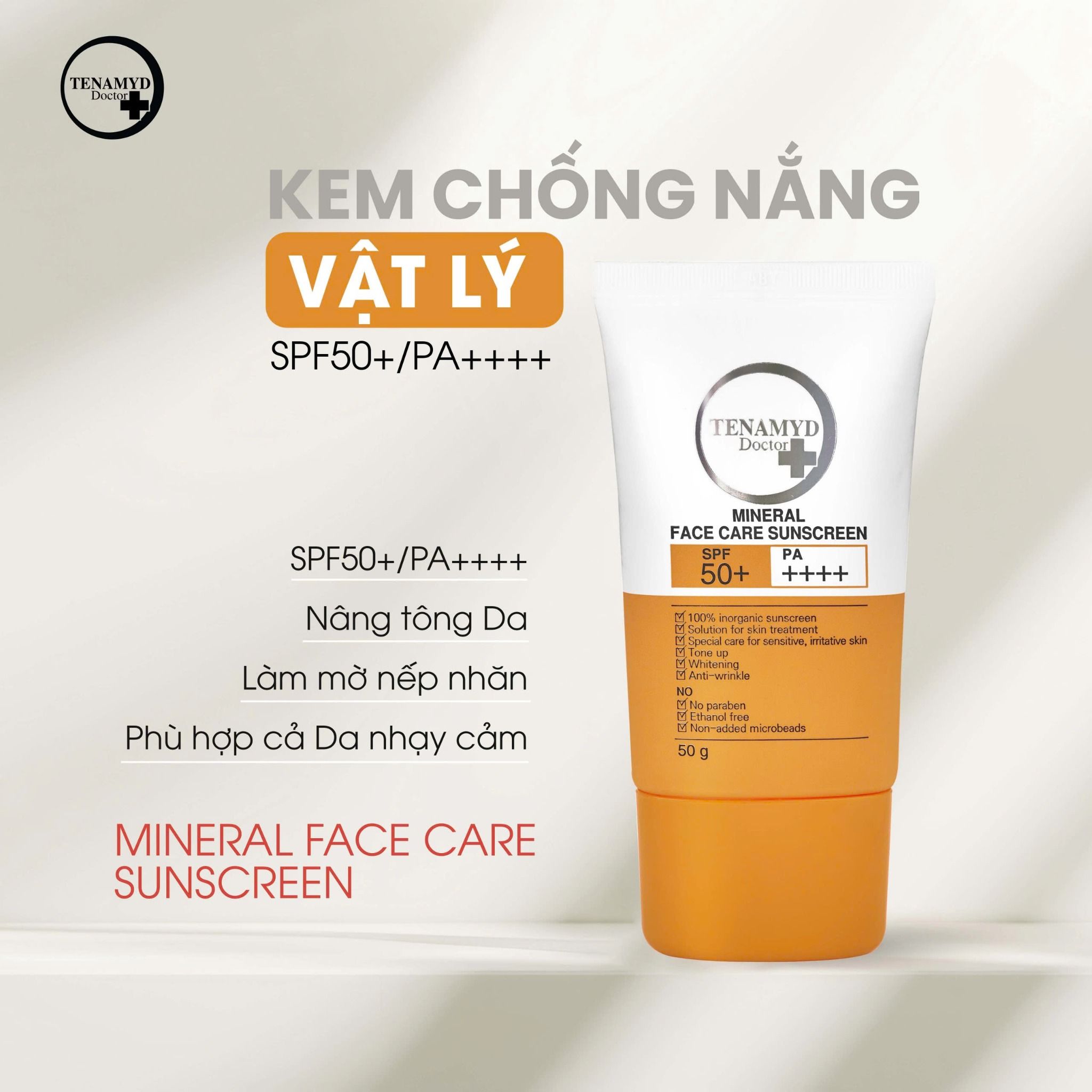 Kem chống nắng vật lý SPF50+/PA++++ TENAMYD DOCTOR MINERAL FACE CARE SUNSCREEN SPF50+/PA++++