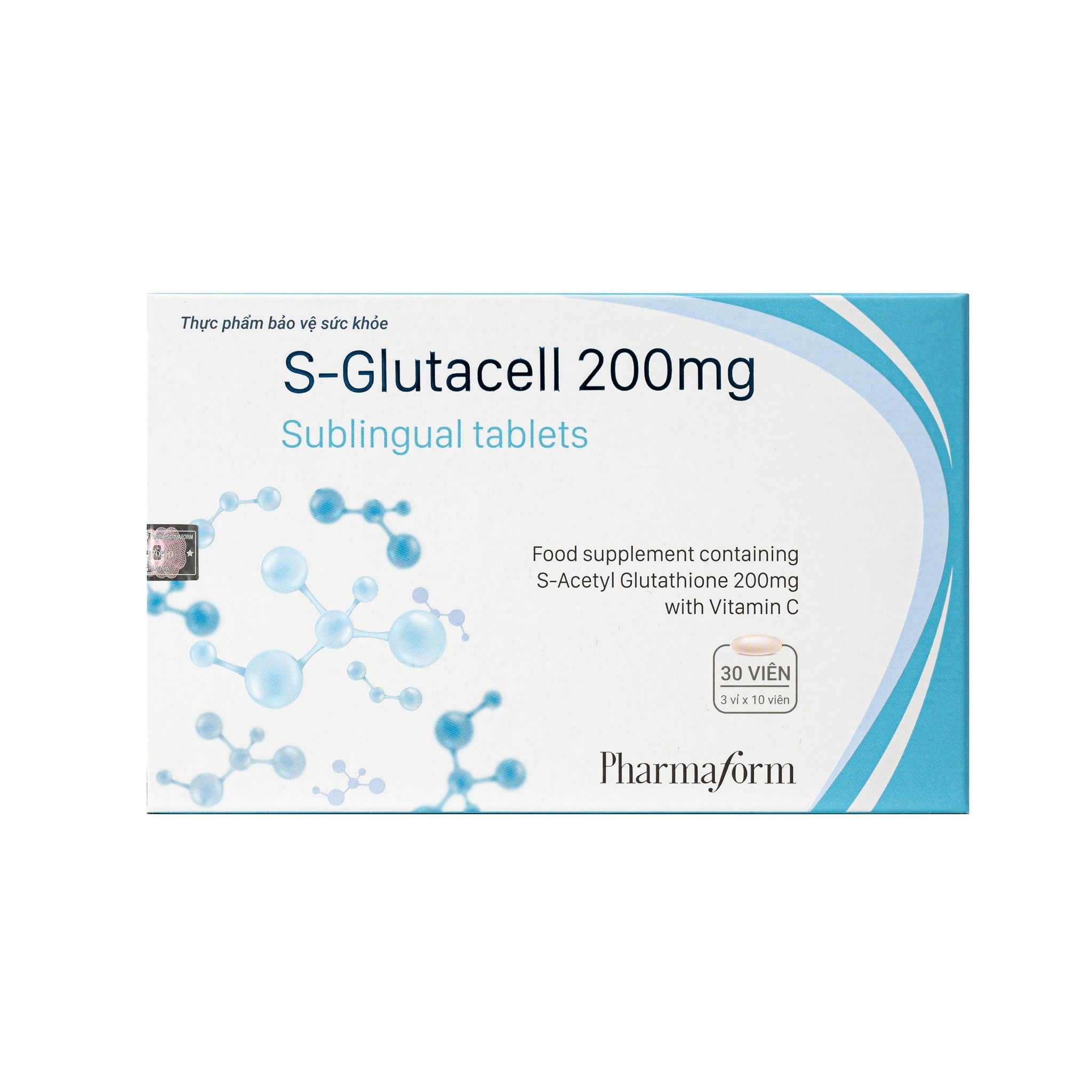 Viên ngậm Pharmaform sáng da, ngừa lão hoá Pharmaform S-GLUTACELL 200MG Hộp 30 viên