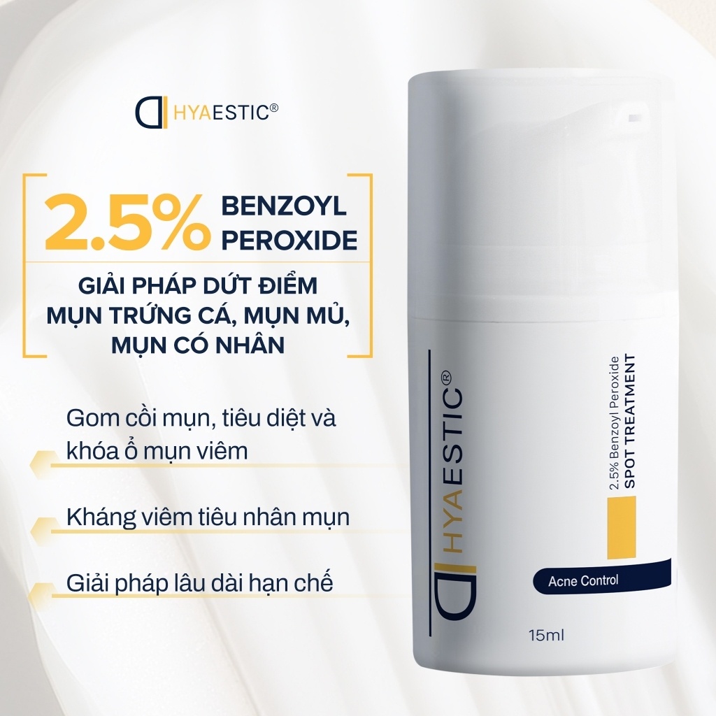 Gel hỗ trợ trị mụn sưng viêm Hyaestic Spot Treatment 2.5% Benzoyl Peroxide