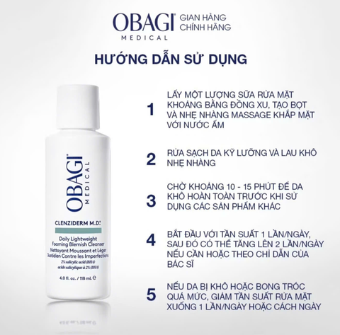 Sữa rửa mặt Tẩy tế bào chết Obagi Clenziderm M.D. Foaming Blemish