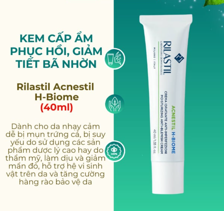 Kem Cấp Ẩm Phục Hồi, Giảm Tiết Bã Nhờn Rilastil Acnestil H-Biome