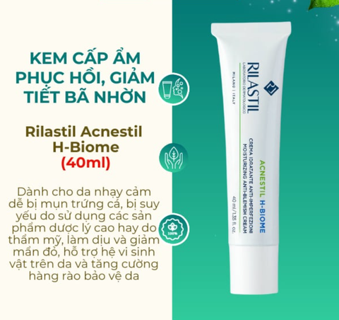 Kem Cấp Ẩm Phục Hồi, Giảm Tiết Bã Nhờn Rilastil Acnestil H-Biome