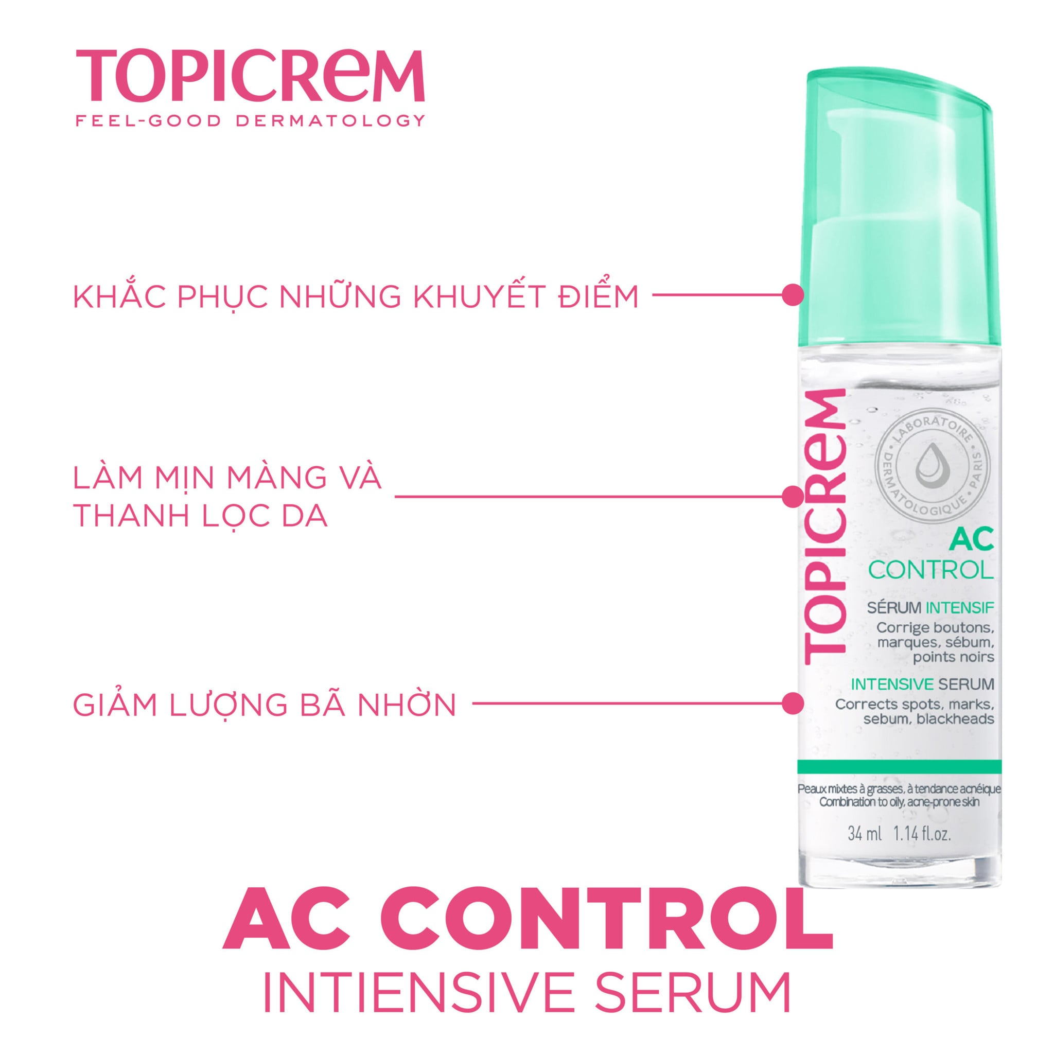 Serum Topicrem AC CONTROL Intensive 34ml - Serum Giảm Mụn, Kiểm Soát Dầu