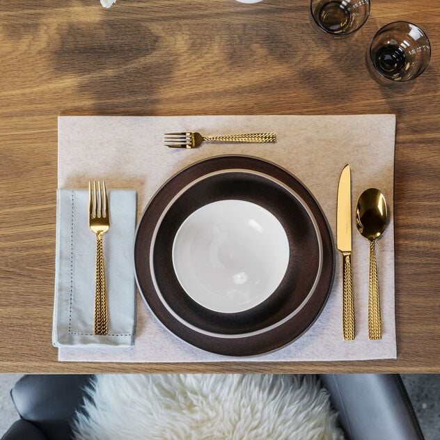  Set 24 món (Dao, dĩa, thìa lớn, thìa nhỏ) Cortina Stainless Steel Mirror PVD Gold Sambonet 