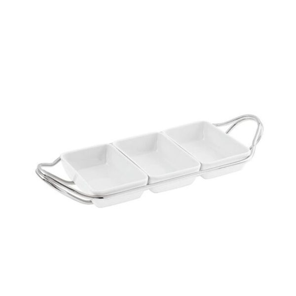  Đĩa sứ 3 ngăn New Living Porcelain Mirror Steel Sambonet 