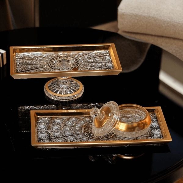  Chân bồng chữ nhật khảm vàng Arcade 34cm 