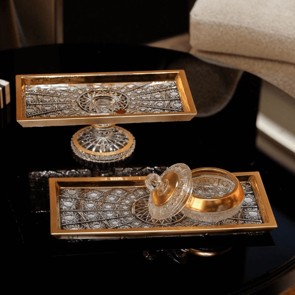  Chân bồng chữ nhật khảm vàng Arcade 34cm 