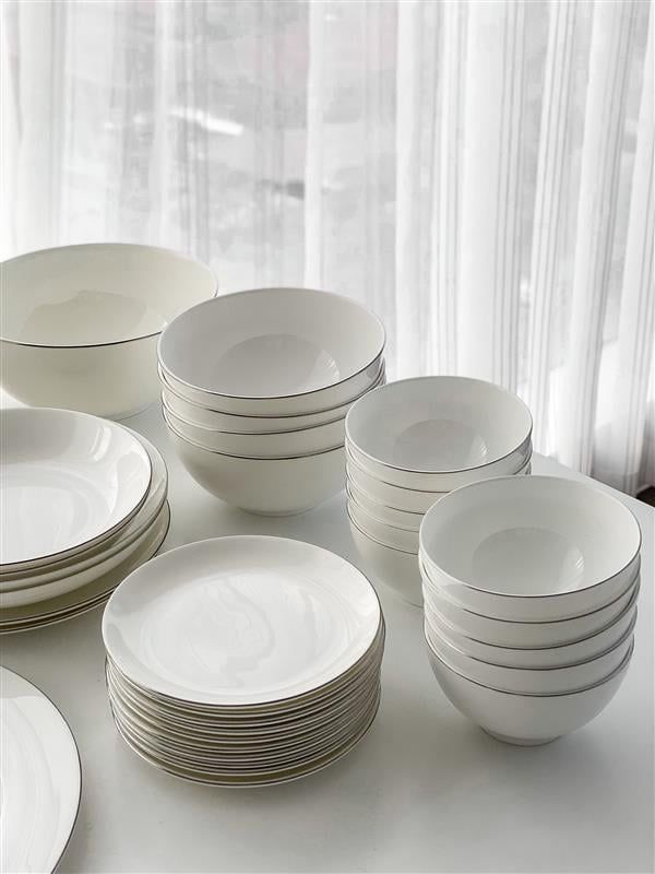  Bộ đồ ăn sứ xương viền bạc 