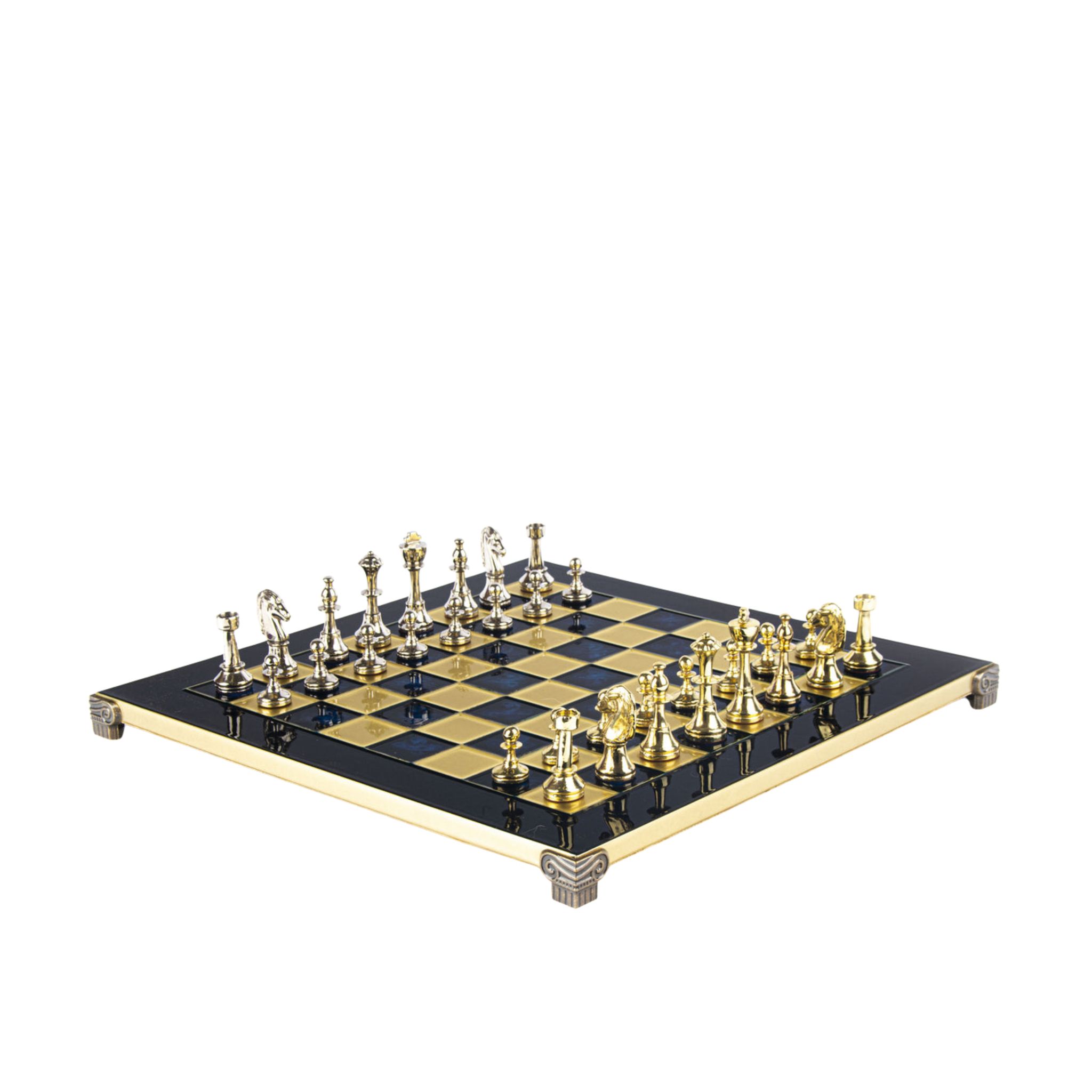  Bộ bàn cờ Classic Metal Staunton xanh dương 36cm Manopoulos 