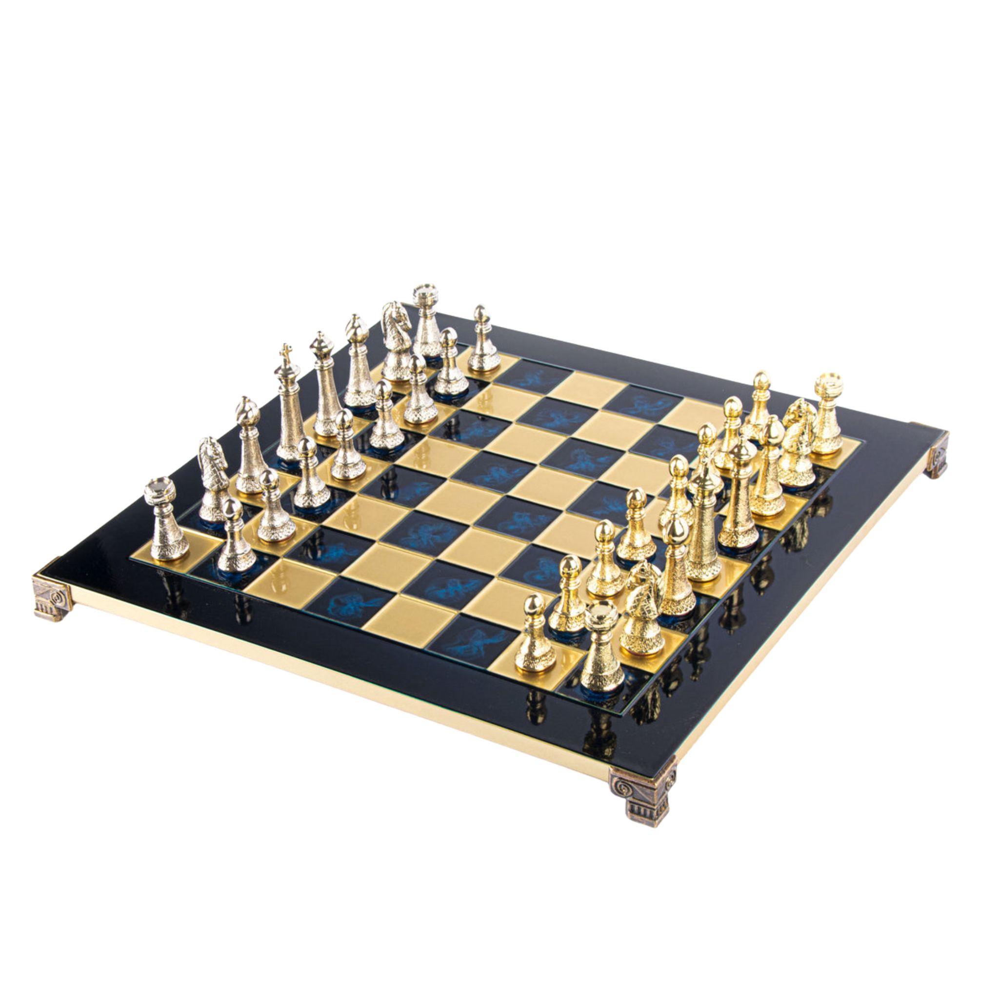  Bộ bàn cờ Classic Metal Staunton xanh dương 44cm (Gold/Silver) Manopoulos 