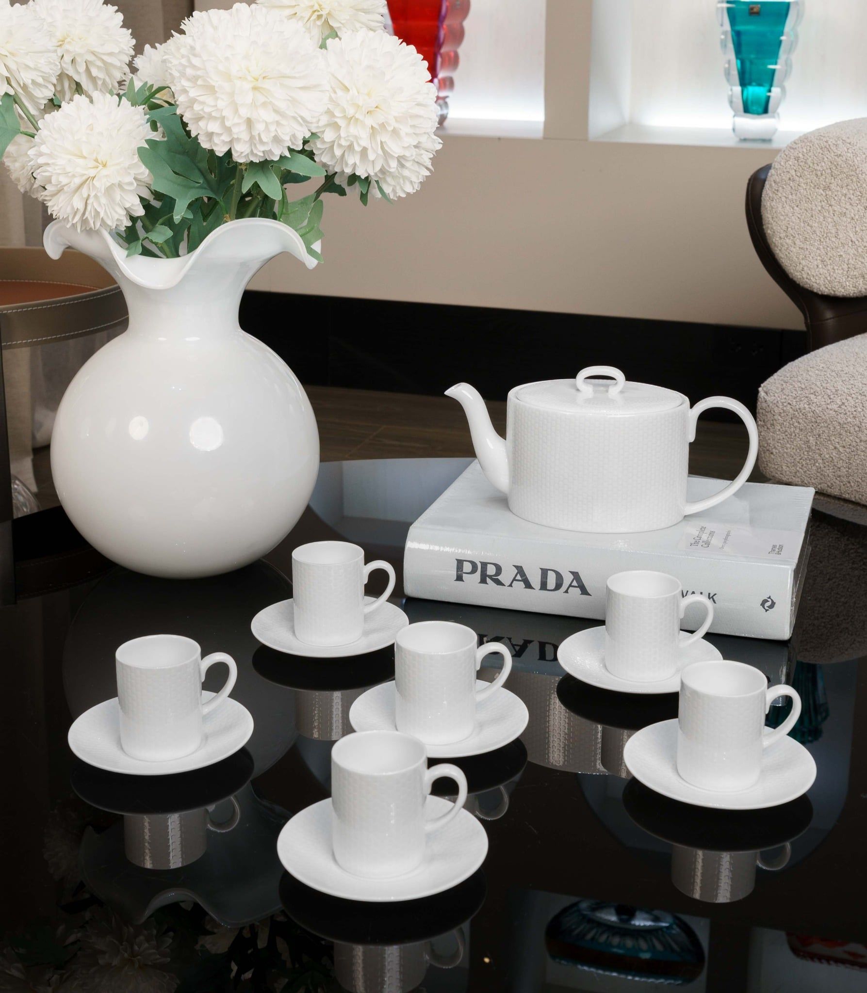  Bộ trà trắng vân vuông 