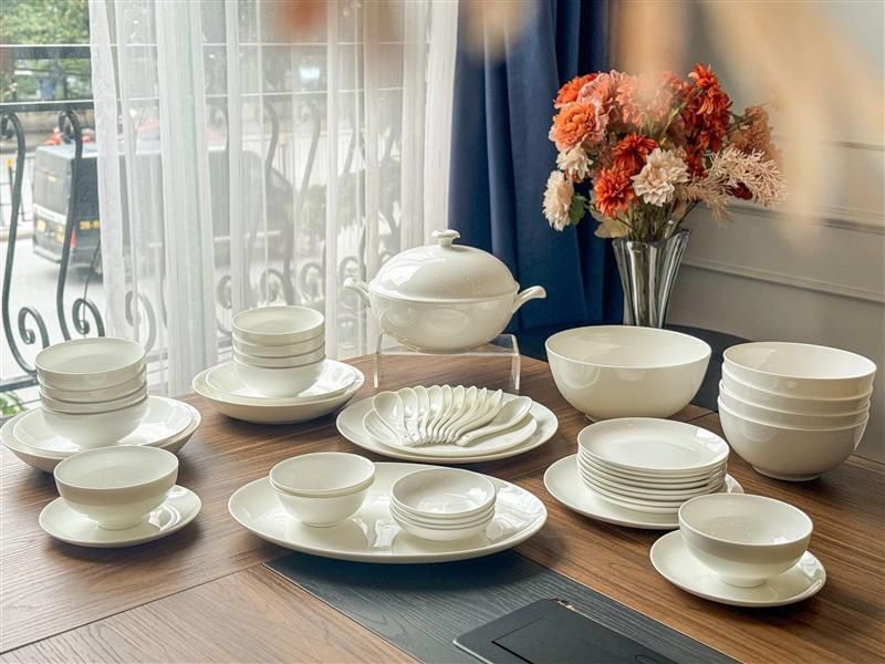  Bộ đồ ăn sứ xương trắng trơn 