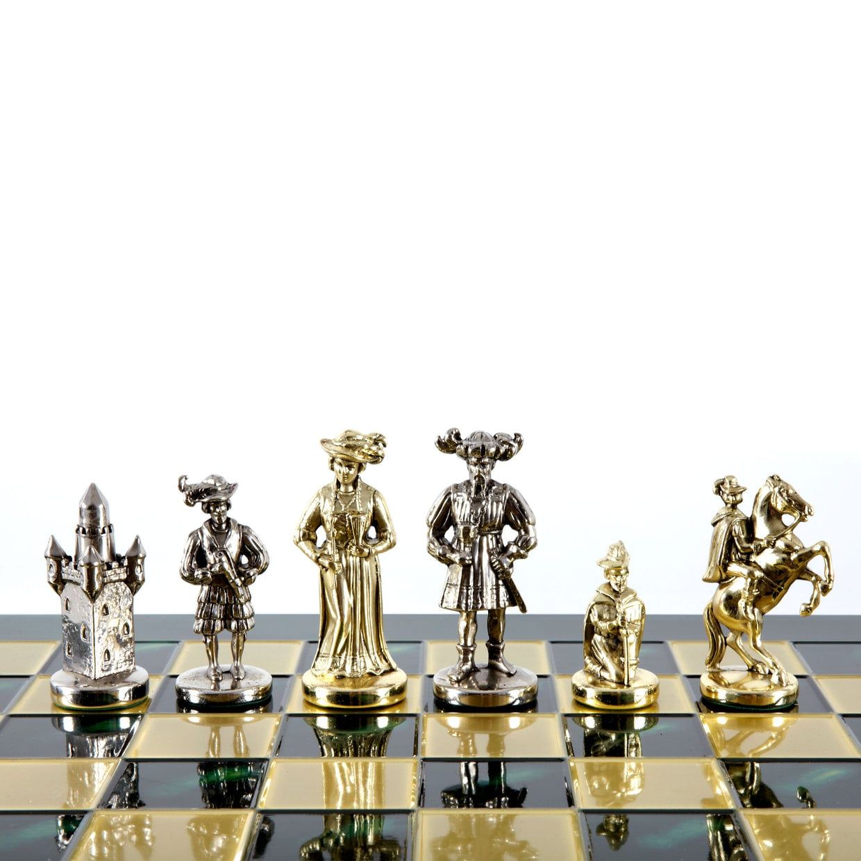  Bộ bàn cờ Medieval Knights Metal xanh lá 44cm (Gold/Silver) Manopoulos 