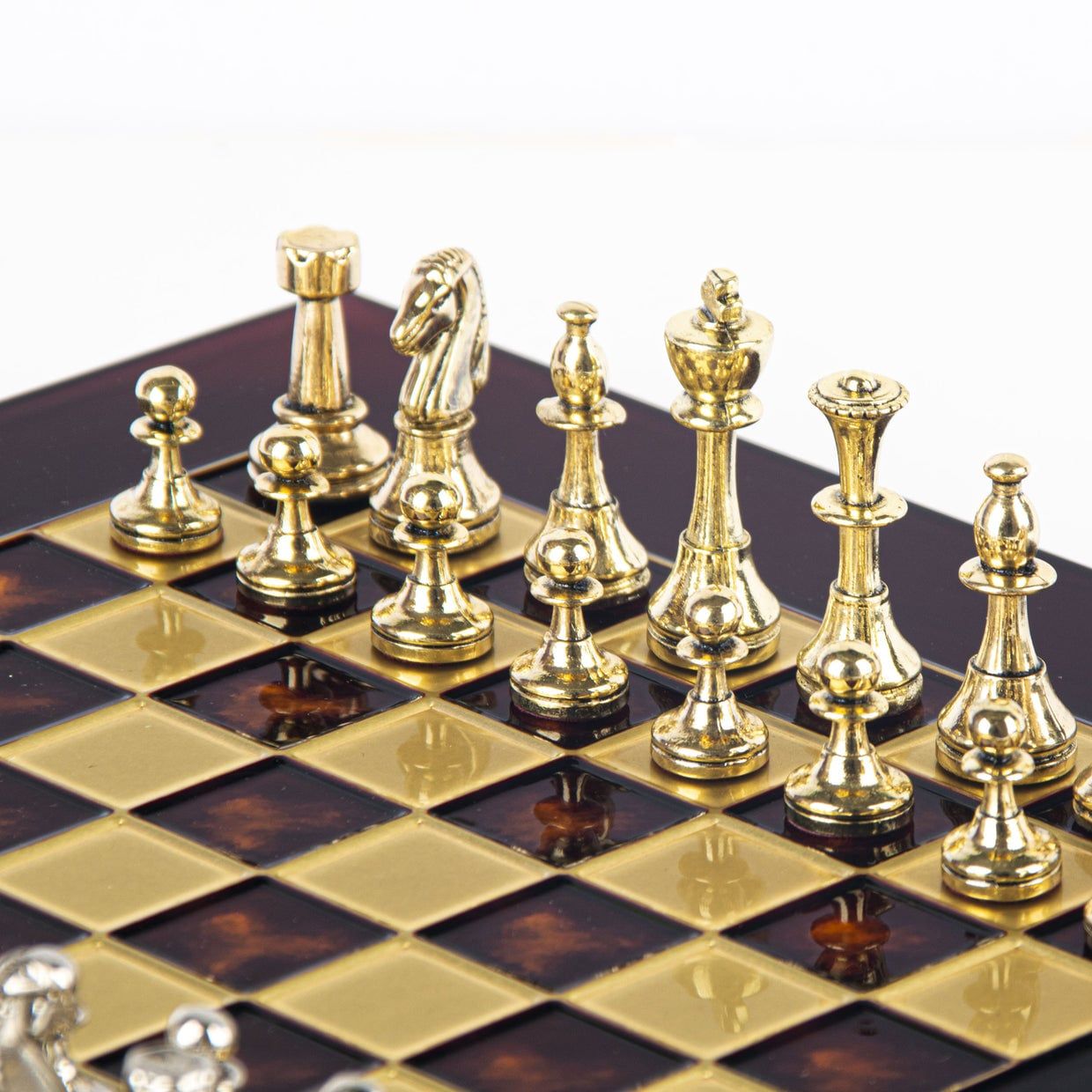  Bộ bàn cờ Classic Metal Staunton đỏ 28cm Manopoulos 