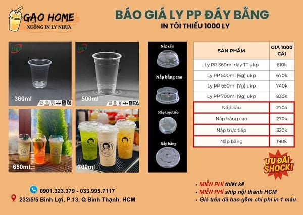  BÁO GIÁ LY NHỰA - LY GIẤY GẠO HOME 
