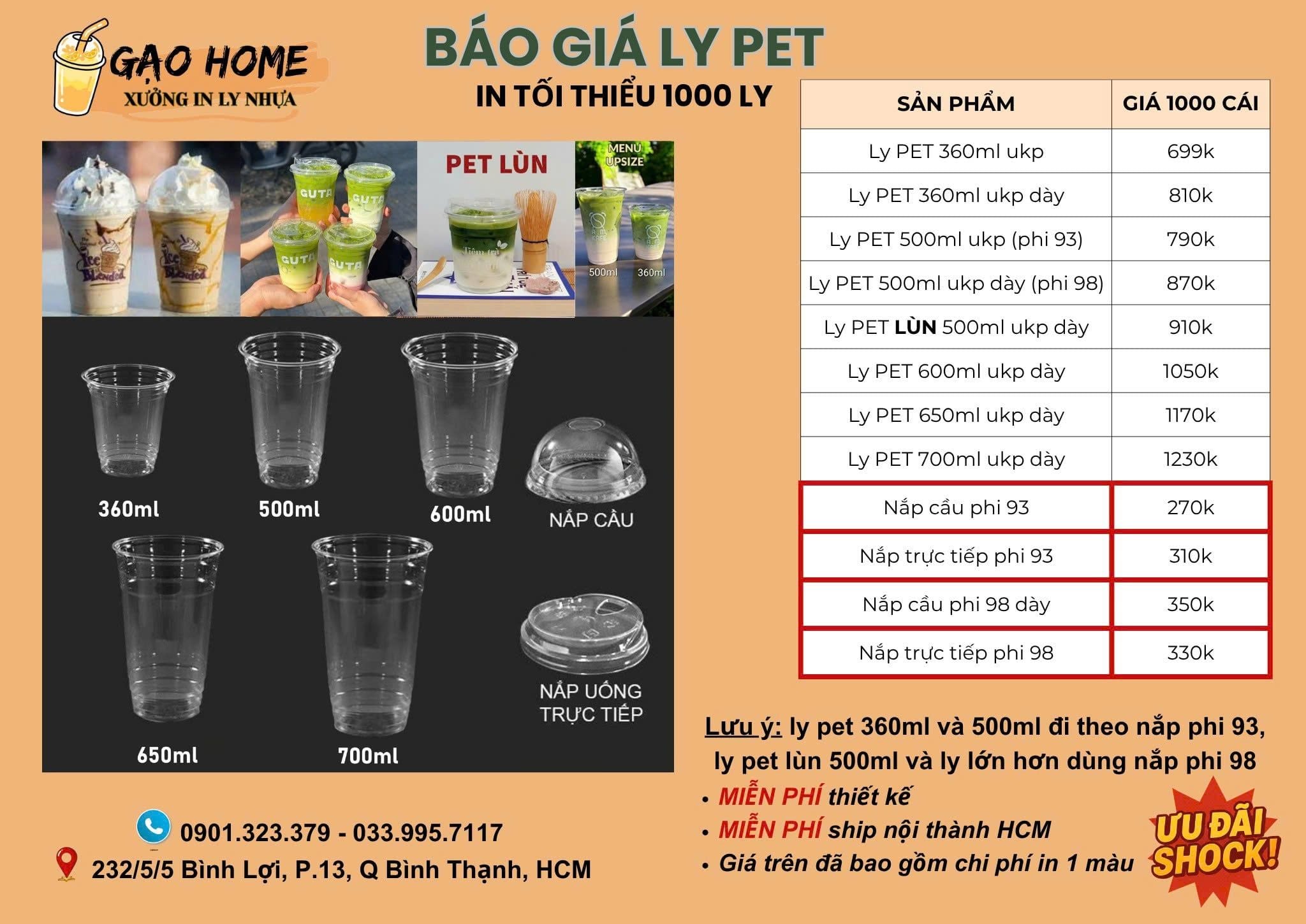  BÁO GIÁ LY NHỰA - LY GIẤY GẠO HOME 