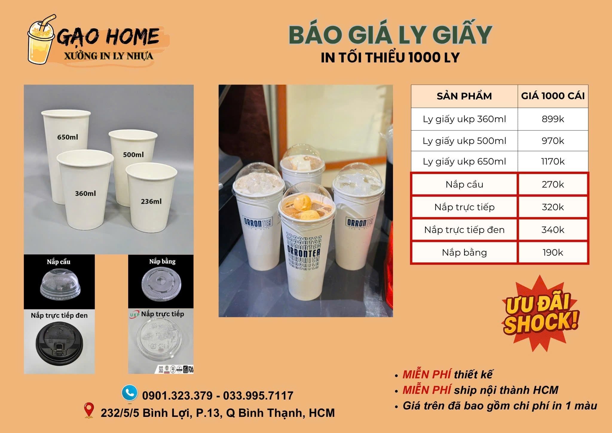  BÁO GIÁ LY NHỰA - LY GIẤY GẠO HOME 