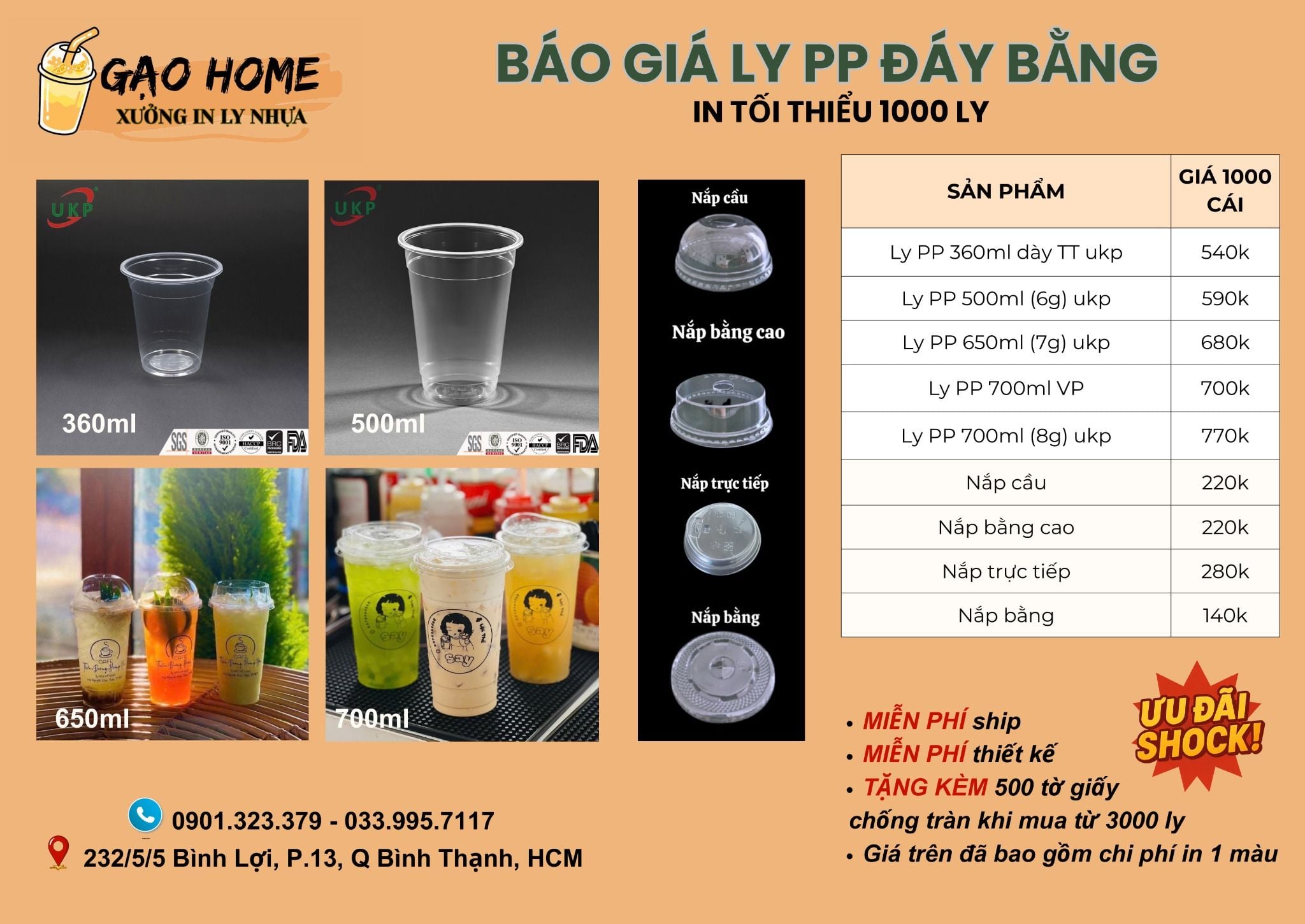  BÁO GIÁ LY NHỰA - LY GIẤY GẠO HOME 