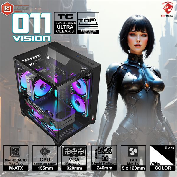 CASE MAGIC O11 VISION BLACK (M-ATX) (NO FAN)