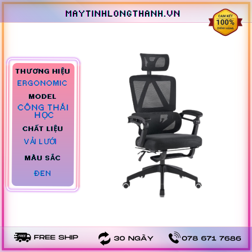 Ghế công thái học CTH 899 Đen Có Tựa Đầu + Gác Chân