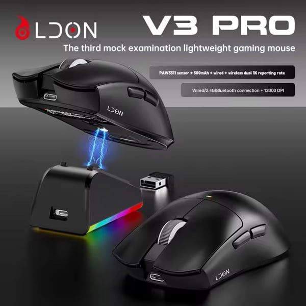 CHUỘT GAMING LDON V3 PRO ĐEN ( 3 MODE)