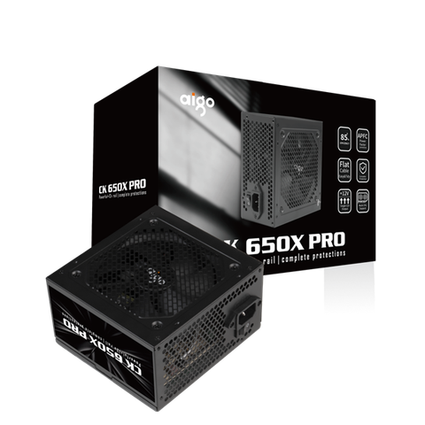 NGUỒN AIGO MODEL CK650 PRO 650W APFC, 85+ EFICIENCY, DUAL XEON (DÂY CÁP ĐEN DẸT)