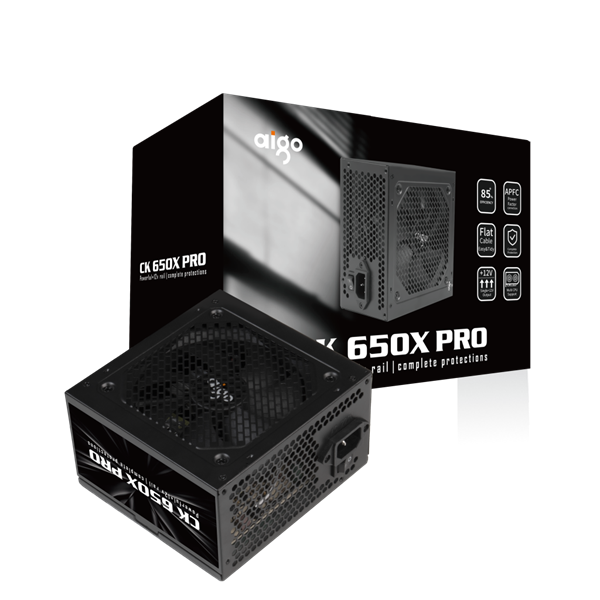 NGUỒN AIGO MODEL CK650 PRO 650W APFC, 85+ EFICIENCY, DUAL XEON (DÂY CÁP ĐEN DẸT)