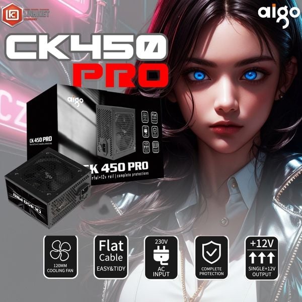 NGUỒN AIGO CK450 PRO 450W (DÂY CÁP ĐEN DẸT)
