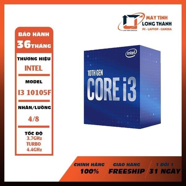 CPU Intel Core i3-10105F LGA1200 Box Chính Hãng - GIỮ LẠI BOX ĐỂ BẢO HÀNH