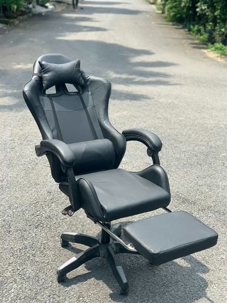 GHẾ GAMING CHÂN XOAY ĐEN 03 ( CÓ MASSAGE + GÁC CHÂN)