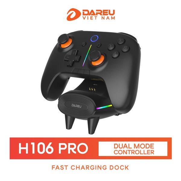 TAY CẦM CHƠI GAME DAREU H106 PRO (Kết nối không dây - Dock sạc)