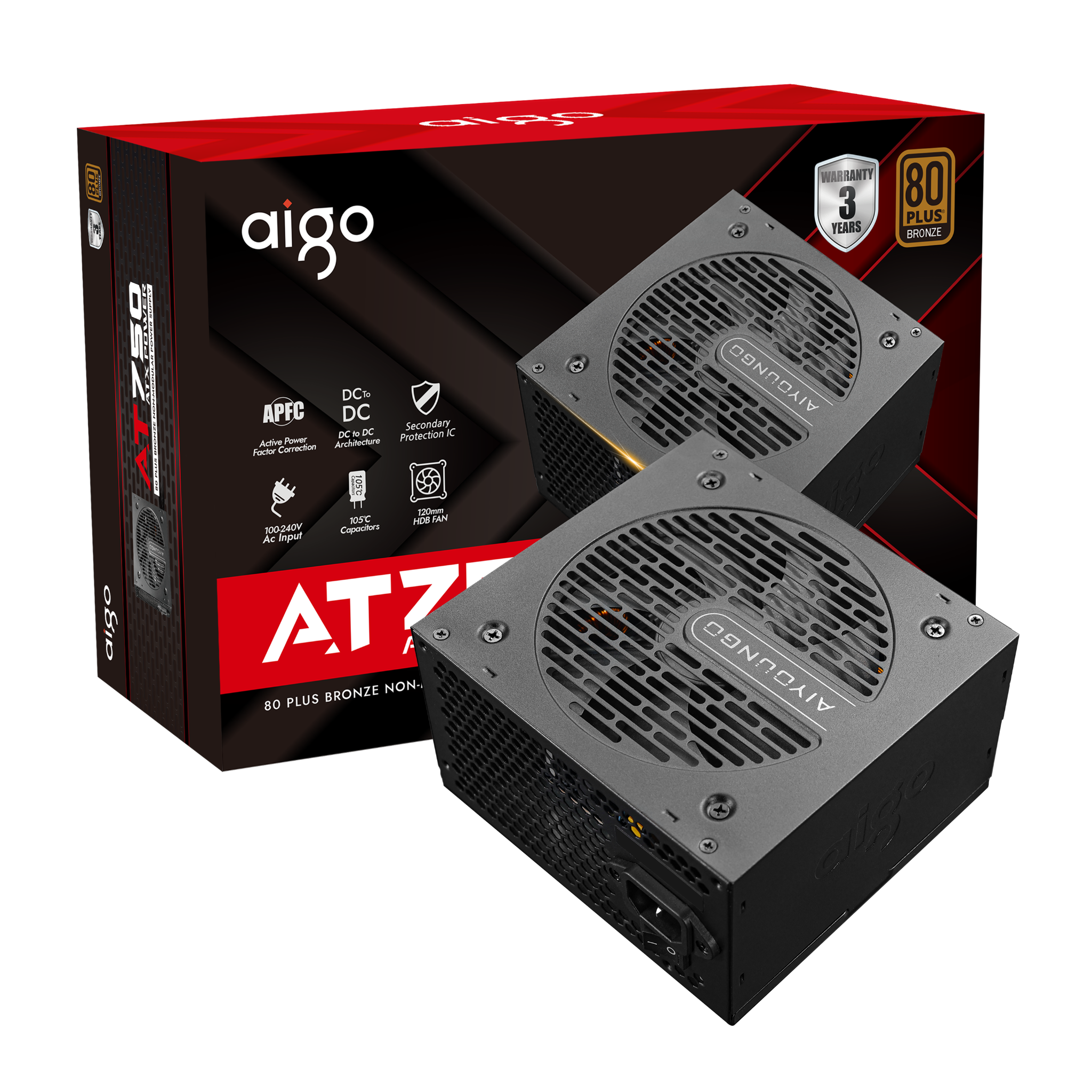 NGUỒN AIGO MODEL AT750 750W, APFC, DC TO DC 80 PLUS BRONZE