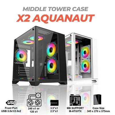 Thùng máy Case Aquanaut Pro Gaming M-ATX X2 Galaxy | Mid Tower, ATX (Hồng - Đen - Trắng)