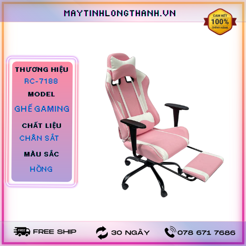GHẾ GAMING CHÂN XOAY RC7188 TRẮNG HỒNG