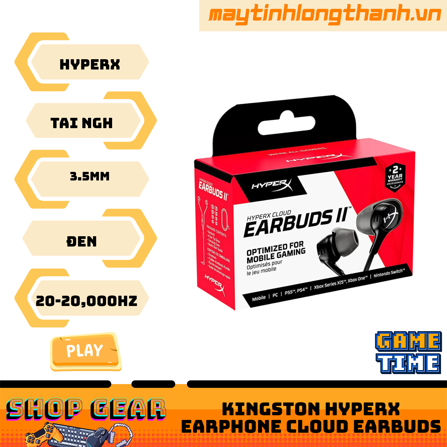 Tai nghe Kingston HyperX Earphone Cloud Earbuds 70N24AA - V2 Black