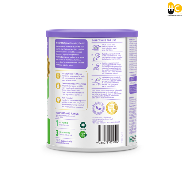  Sản phẩm dinh dưỡng công thức hữu cơ Bubs Organic Grass Fed Follow-On Formula 2 (6–12 tháng tuổi) 
