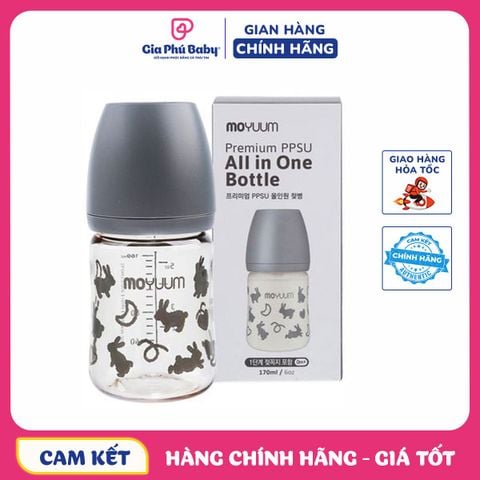 BÌNH SỮA MOYUUM HỌA TIẾT THỎ ĐEN 170ml