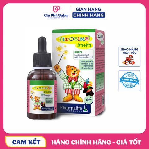Vitamin FITOBIMBI D3 + K2 Dạng Nhỏ Giọt Dễ Dùng, Giúp Bé Tăng Chiều Cao, Xương Chắc Khỏe Chai 30ml