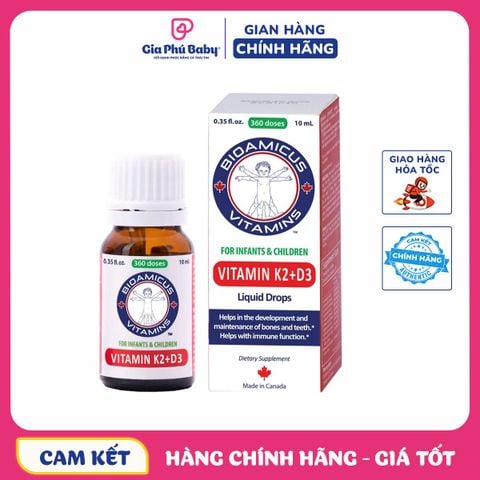 BioAmicus Vitamin D3K2 Bao Kép 10ml chính hãng cho bé sơ sinh