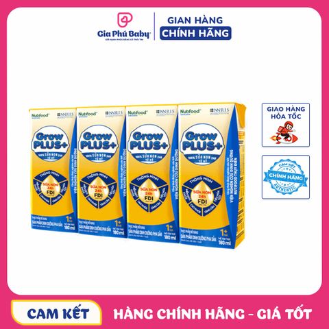 Sữa GrowPLUS+ Vàng Hộp 180ml (Lốc 4 Hộp)
