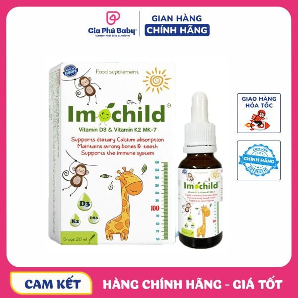 Vitamin D3 và K2 Imochild lọ 20 ml - dùng được cho trẻ sơ sinh