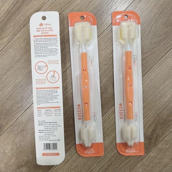 Cọ rửa bình sữa Wesser 2 đầu đa năng, dụng cụ vệ sinh bình sữa, núm ti cao cấp