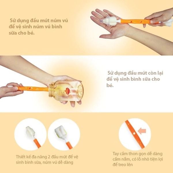 Cọ rửa bình sữa Wesser 2 đầu đa năng, dụng cụ vệ sinh bình sữa, núm ti cao cấp