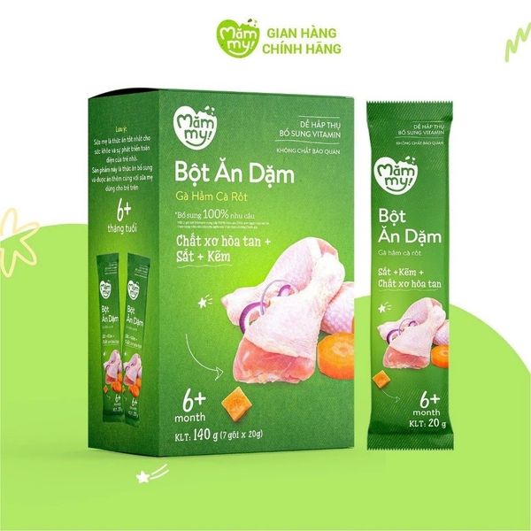 Bột ăn dặm vị gà hầm cà rốt Mămmy bổ sung Vitamin, Sắt, Kẽm và chất xơ hòa tan nhu cầu DHA - 140gr