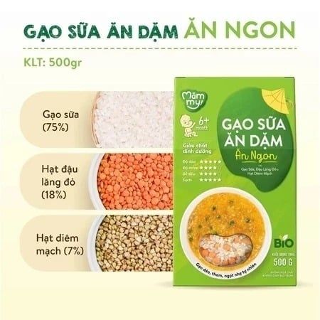Gạo sữa ăn dặm Mămmy Mix hạt siêu mềm mịn thơm mùi sữa, dễ tiêu hóa, cháo nấu ra sánh đặc thơm ngon gói 500g