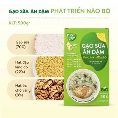 Gạo sữa ăn dặm Mămmy Mix hạt siêu mềm mịn thơm mùi sữa, dễ tiêu hóa, cháo nấu ra sánh đặc thơm ngon gói 500g