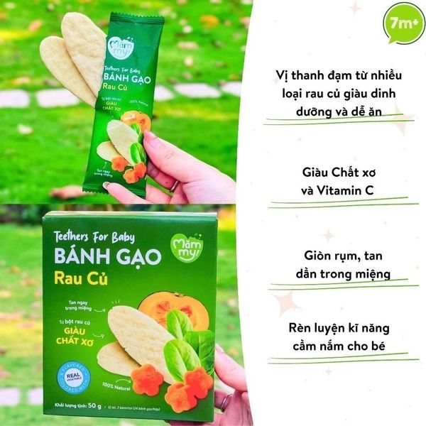 Bánh Gạo Dẹt tập cầm năm cho bé,vị rau củ Mămmy giúp bé tập nhau bổ sung dinh dưỡng