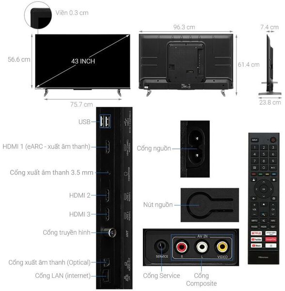 Google Tivi Hisense 4K 43 inch 43A6500K
