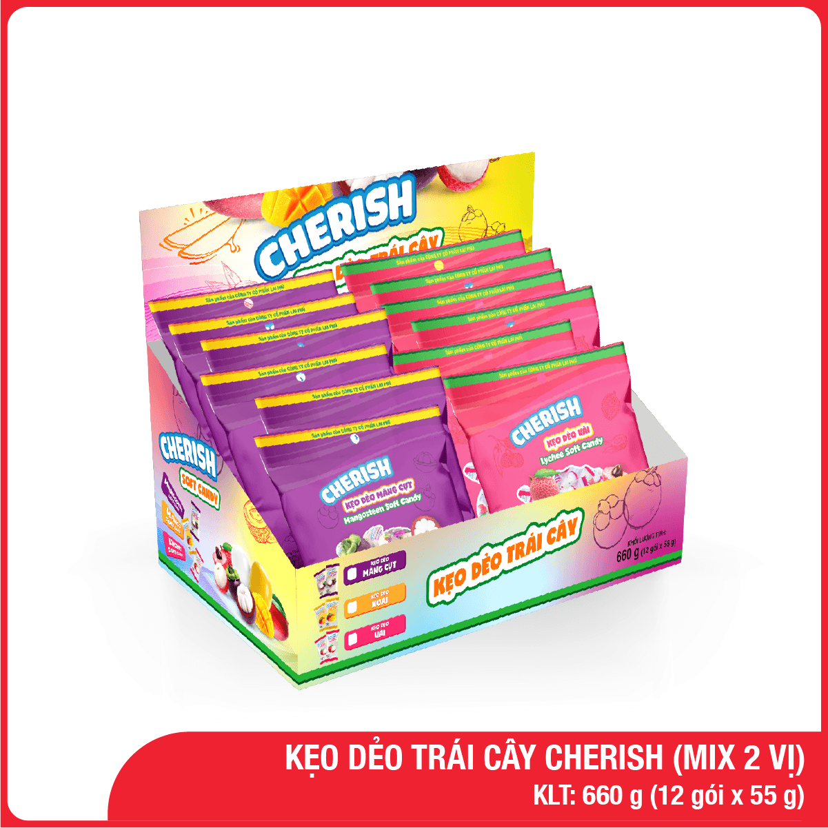 Hộp Kẹo Dẻo Trái Cây Cherish 660g (Mix 2 vị)