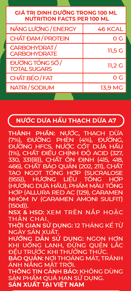 Nước Dưa Hấu Thạch Dừa A7 450ml